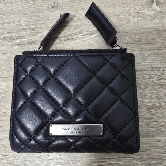 Kurt Geiger London Quilted Leather Wallet Black Zip Card Holder Kensington Style - Picture 9 of 11